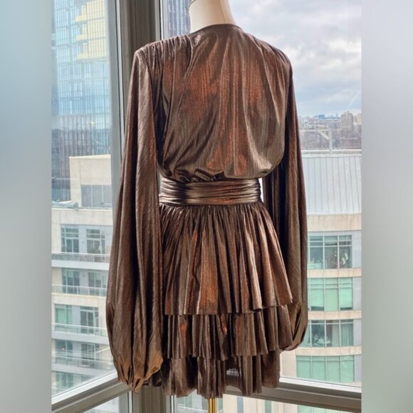 🆕 BRONX & BANCO 🧿 NWOT Bellerose Ruffled Mini Dress, Metallic Gold Sz S / US 4 - Picture 6 of 16